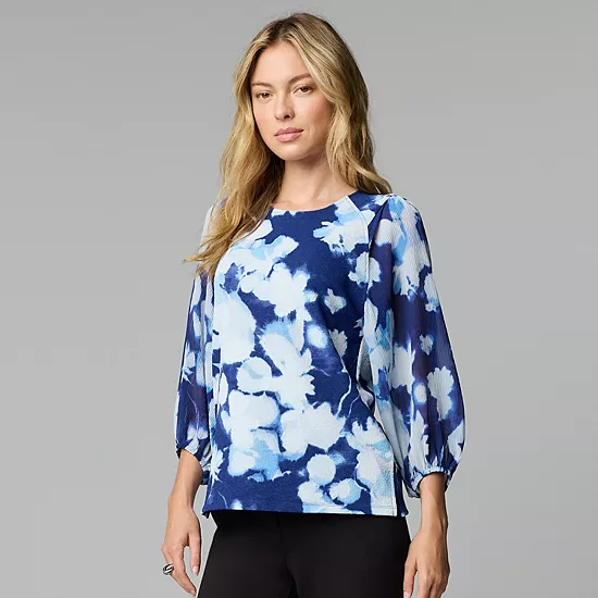 Women's Simply Vera Vera Wang Mixed Media 3/4 Sleeve Top 6 Women's Simply Vera Vera Wang Mixed Media 3/4 Sleeve Top - Image 6