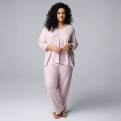 Plus Size Simply Vera Vera Wang 3/4 Sleeve Pajama Top & Pajama Pants Set -Vera Wang Shop 7469972 Blush