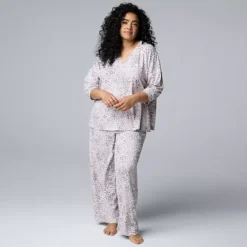Plus Size Simply Vera Vera Wang 3/4 Sleeve Pajama Top & Pajama Pants Set -Vera Wang Shop 7469972 Grey Prt