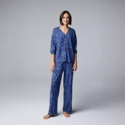 Women's Simply Vera Vera Wang 2-pc. Pajama Top & Pajama Bottoms Set -Vera Wang Shop 7469974 Blue Flrl