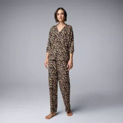 Women's Simply Vera Vera Wang 2-pc. Pajama Top & Pajama Bottoms Set -Vera Wang Shop 7469974 Brown Animal 1