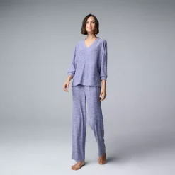 Women's Simply Vera Vera Wang 2-pc. Pajama Top & Pajama Bottoms Set -Vera Wang Shop 7469974 Denim Bl