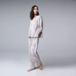 Women's Simply Vera Vera Wang 2-pc. Pajama Top & Pajama Bottoms Set -Vera Wang Shop 7469974 Grey Prt