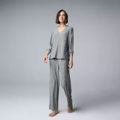 Women's Simply Vera Vera Wang 2-pc. Pajama Top & Pajama Bottoms Set -Vera Wang Shop 7469974 Med Grey