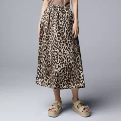 Women's Simply Vera Vera Wang Pull On Midi Skirt -Vera Wang Shop 7484958 Beige Leopard Spots