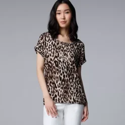Women's Simply Vera Vera Wang Scoopneck Dolman Tee -Vera Wang Shop 7490380 Beige Leopard Spots
