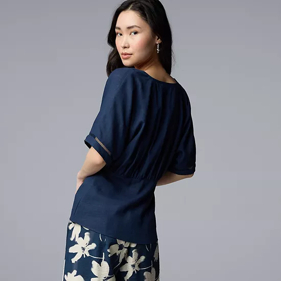 Women's Simply Vera Vera Wang Short Sleeve Kimono Top With Trim 2 Women's Simply Vera Vera Wang Short Sleeve Kimono Top With Trim - Image 2