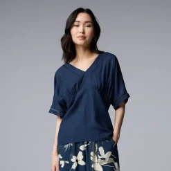 Women's Simply Vera Vera Wang Short Sleeve Kimono Top With Trim 12 Women's Simply Vera Vera Wang Short Sleeve Kimono Top With Trim -Vera Wang Shop 7490819 Must Do Blue
