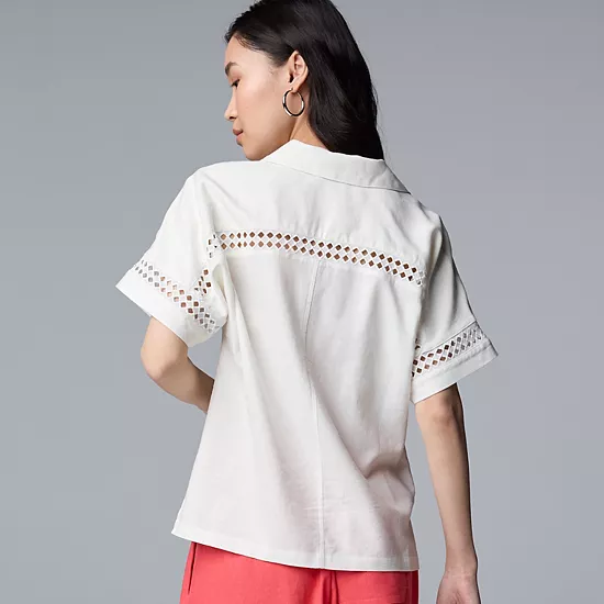 Women's Simply Vera Vera Wang Openwork Trim Short Sleeve Shirt 2 Women's Simply Vera Vera Wang Openwork Trim Short Sleeve Shirt - Image 2