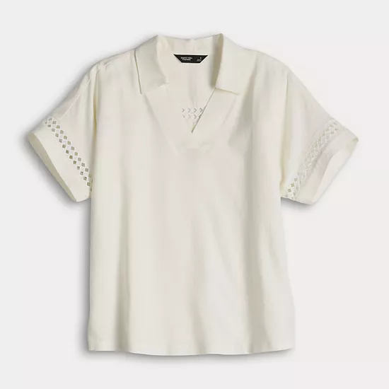 Women's Simply Vera Vera Wang Openwork Trim Short Sleeve Shirt 5 Women's Simply Vera Vera Wang Openwork Trim Short Sleeve Shirt - Image 5