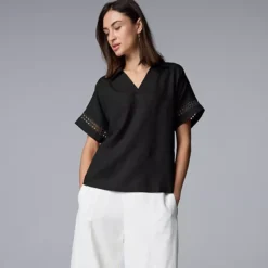 Women's Simply Vera Vera Wang Openwork Trim Short Sleeve Shirt 13 Women's Simply Vera Vera Wang Openwork Trim Short Sleeve Shirt -Vera Wang Shop 7490820 Black