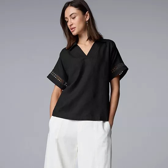 Women's Simply Vera Vera Wang Openwork Trim Short Sleeve Shirt 7 Women's Simply Vera Vera Wang Openwork Trim Short Sleeve Shirt - Image 7