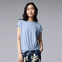 Women's Simply Vera Vera Wang Knotted Front T-Shirt -Vera Wang Shop 7492481 Ambience Blue