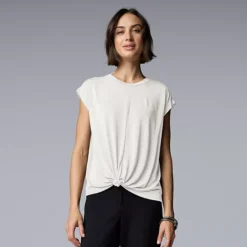 Women's Simply Vera Vera Wang Knotted Front T-Shirt -Vera Wang Shop 7492481 Coconut Milk 1