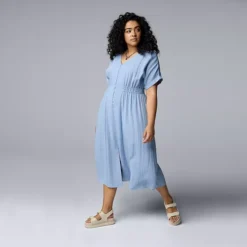 Plus Size Simply Vera Vera Wang Smocked Midi Dress -Vera Wang Shop 7492579 Ambience Blue 1