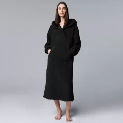 Women's Simply Vera Vera Wang Sherpa Long Sleeve Hooded Lounger -Vera Wang Shop 7494290 Black Faux Fur