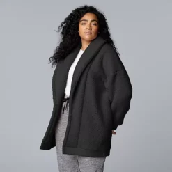 Plus Size Simply Vera Vera Wang Plush Sherpa Long Sleeve Open Front Cardigan