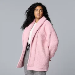 Plus Size Simply Vera Vera Wang Plush Sherpa Long Sleeve Open Front Cardigan -Vera Wang Shop 7494292 Bleached Ptl Faux Fur