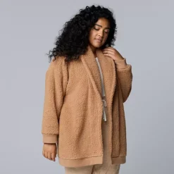 Plus Size Simply Vera Vera Wang Plush Sherpa Long Sleeve Open Front Cardigan -Vera Wang Shop 7494292 Burro Faux Fur
