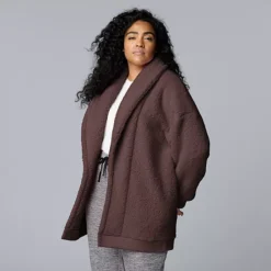 Plus Size Simply Vera Vera Wang Plush Sherpa Long Sleeve Open Front Cardigan -Vera Wang Shop 7494292 Espresso Faux Fur