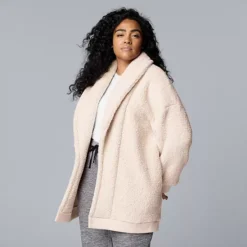 Plus Size Simply Vera Vera Wang Plush Sherpa Long Sleeve Open Front Cardigan -Vera Wang Shop 7494292 Latte Faux Fur