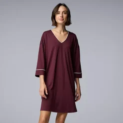 Women's Simply Vera Vera Wang Cozy 3/4 Sleeve Sleepshirt 12 Women's Simply Vera Vera Wang Cozy 3/4 Sleeve Sleepshirt -Vera Wang Shop 7494384 Burgundy