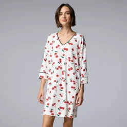 Women's Simply Vera Vera Wang Cozy 3/4 Sleeve Sleepshirt 13 Women's Simply Vera Vera Wang Cozy 3/4 Sleeve Sleepshirt -Vera Wang Shop 7494384 Ivory Cherries