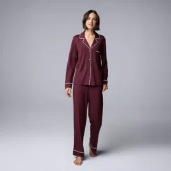 Women's Simply Vera Vera Wang 2-Piece Pajama Top & Pajama Bottoms Set 16 Women's Simply Vera Vera Wang 2-Piece Pajama Top & Pajama Bottoms Set -Vera Wang Shop 7494385 Burgundy