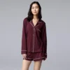 Women's Simply Vera Vera Wang 2-Piece Cozy Long Sleeve Pajama Top & Pajama Shorts Set