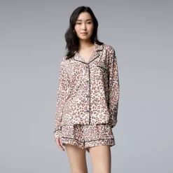 Women's Simply Vera Vera Wang 2-Piece Cozy Long Sleeve Pajama Top & Pajama Shorts Set -Vera Wang Shop 7494387 Natural Animal