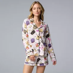 Women's Simply Vera Vera Wang 2-Piece Cozy Long Sleeve Pajama Top & Pajama Shorts Set -Vera Wang Shop 7494387 Primrose Pink Novelty