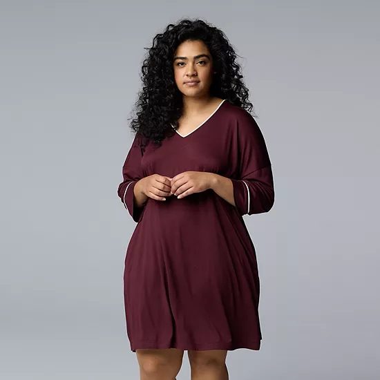Plus Size Simply Vera Vera Wang Cozy 3/4 Sleeve Sleepshirt 6 Plus Size Simply Vera Vera Wang Cozy 3/4 Sleeve Sleepshirt - Image 6