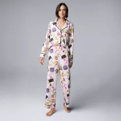 Petite Simply Vera Vera Wang Cozy Long Sleeve Notch Pajama Top & Pajama Pant Set -Vera Wang Shop 7494389 ALT3