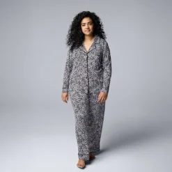 Plus Size Simply Vera Vera Wang 2-Piece Cozy Long Sleeve Pajama Top & Pajama Pants Set -Vera Wang Shop 7494390 Black Stars