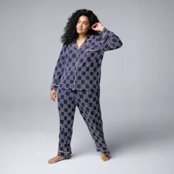 Plus Size Simply Vera Vera Wang 2-Piece Cozy Long Sleeve Pajama Top & Pajama Pants Set -Vera Wang Shop 7494390 Blazer Geo Dots