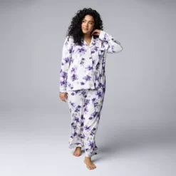 Plus Size Simply Vera Vera Wang 2-Piece Cozy Long Sleeve Pajama Top & Pajama Pants Set