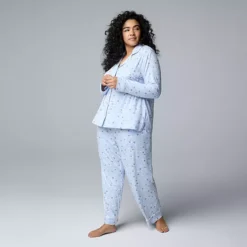 Plus Size Simply Vera Vera Wang 2-Piece Cozy Long Sleeve Pajama Top & Pajama Pants Set -Vera Wang Shop 7494390 Lt Blue Dots