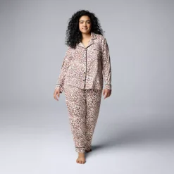 Plus Size Simply Vera Vera Wang 2-Piece Cozy Long Sleeve Pajama Top & Pajama Pants Set -Vera Wang Shop 7494390 Natural Animal