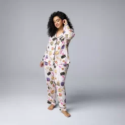 Plus Size Simply Vera Vera Wang 2-Piece Cozy Long Sleeve Pajama Top & Pajama Pants Set -Vera Wang Shop 7494390 Primrose Pink Novelty
