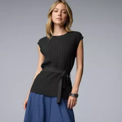 Women's Simply Vera Vera Wang Cap Sleeve Tie Waist Sweater Top -Vera Wang Shop 7495501 Black