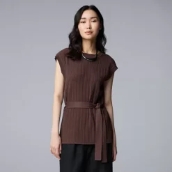 Women's Simply Vera Vera Wang Cap Sleeve Tie Waist Sweater Top -Vera Wang Shop 7495501 French Roast