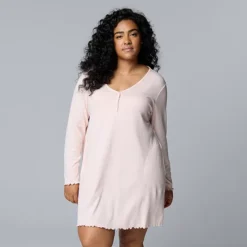Plus Size Simply Vera Vera Wang Pointelle Long Sleeve Sleepshirt -Vera Wang Shop 7513466 Blush