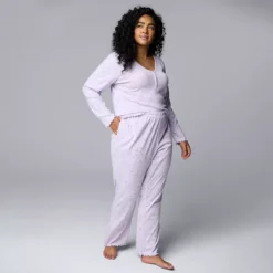 Plus Size Simply Vera Vera Wang Pointelle Long Sleeve Pajama Top & Pajama Pants Set -Vera Wang Shop 7513468 ALT2