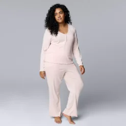 Plus Size Simply Vera Vera Wang Pointelle Long Sleeve Pajama Top & Pajama Pants Set -Vera Wang Shop 7513468 Blush