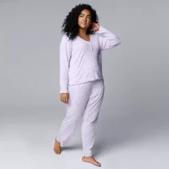 Plus Size Simply Vera Vera Wang Pointelle Long Sleeve Pajama Top & Pajama Pants Set -Vera Wang Shop 7513468 Lilac Floral