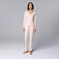 Women's Simply Vera Vera Wang Pointelle Pajama Top & Pajama Bottoms Set -Vera Wang Shop 7513469 Blush 1