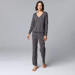 Women's Simply Vera Vera Wang Pointelle Pajama Top & Pajama Bottoms Set -Vera Wang Shop 7513469 Charcoal Star