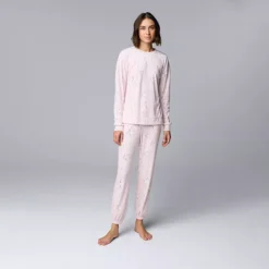 Women's Simply Vera Vera Wang Long Sleeve Pajama Top & Pajama Jogger Set -Vera Wang Shop 7570773 Blush Stars