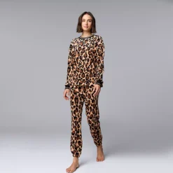 Women's Simply Vera Vera Wang Long Sleeve Pajama Top & Pajama Jogger Set -Vera Wang Shop 7570773 Natural Animal