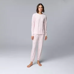 Petite Simply Vera Vera Wang Long Sleeve Pajama Top And Pajama Bottoms Set -Vera Wang Shop 7570774 Blush Stars